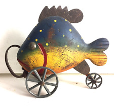 Vintage Folk Art Fish Tethered and on Wheels By Perry Day 1990 picture