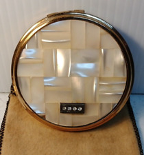 Vintage Mother of Pearl Gold Compact W/ Rhinestone Accent, Cracked Hinge picture