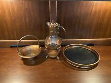 Vintage Coffee Tea Pot Brass Carafe Warming Stand W/ Matching Set picture