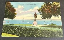 Postcard: THE POWERFUL WARRIOR MASSASOIT OVERLOOKING HARBOR ~ PLymouth, Mass picture