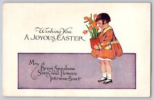 Postcard Wishing You A Joyous Easter Little Girl With Orange Flowers picture