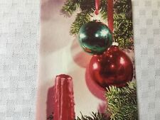 VTG 1960s Christmas Greeting Card Shiny ornaments red candle picture