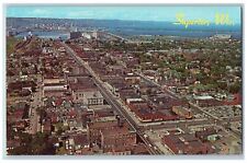 Superior Wisconsin WI Postcard Aerial View Of Business Section c1960's Vintage picture