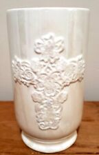 Pearl White Vase With Floral Cross.   Beautiful Sympathy Vase.  8