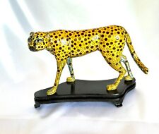 Unusual Vintage Antique Cloisonne Ornate Cheetah Leopard Statue w/ Stand picture