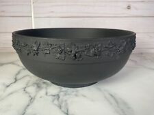 Wedgwood Basalt Black Jasperware Embossed Grapevine Centerpiece Bowl 10” Wide picture