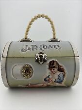 Vintage J&P Coats & Clark Tin Bead Handle Purse, Sewing Box Collectable carrier picture