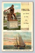 Gloucester MA-Massachusetts, Outward Bound Fisherman's Memorial Vintage Postcard picture