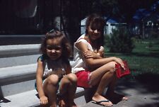 1961 Two Girls Sisters Holding Doll Sitting on Front Steps #2 Vintage 35mm Slide picture