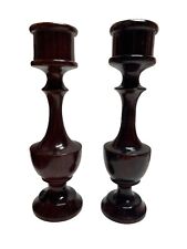 Vintage Handmade Turned Dark Stained Wooden Candle Holder Candlestick picture