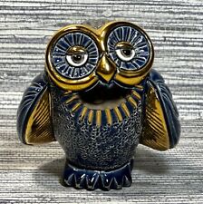 De Rosa Rinconada Hand Carved Ceramic Blue Owl Figurine 18k Gold Platinum Accent picture