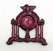 Pre 1910 Cracker Jack Prize Eagle Top Mantle Clock Stand Up Pink Cast Metal Toy picture