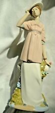 Nadal Lladro Style Lady with Hat and Grecian Wall with Flowers Vintage picture