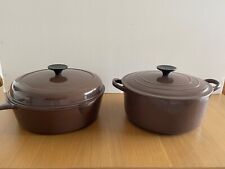 Le Creuset France #27 and E Brown Enameled Cast Iron Pair picture