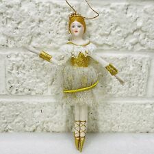 Macy's Collectible Porcelain Face/Hands Ballerina Gold & White Ornament • VG‼ picture