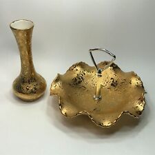 Vintage Dixon Art Studios Weeping Gold 22K Vase and Dish Made in the USA picture