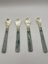vintage mother of pearl spoons with Onyx Handdle 6 '' X 4 Pcs. picture