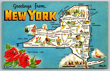 New York State Pictorial Map Postcard Greeting 1965 Albany Long Island Geography picture