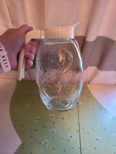 Vintage Solmaz Mercan Glass Juice Pitcher w/Spout Carafe Embossed Fruits picture
