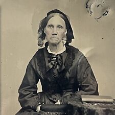 Antique Tintype Photograph Beautiful Mature Woman Black Veil Mourning Book picture