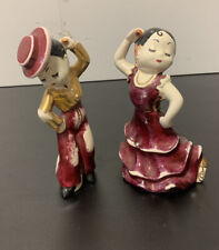 1960’s Made in Mexico Dancing figures Purple Mariachi Signed Vintage Ceramic Fig picture