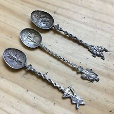 3 Holland Silver Spoons: Windmill Church Man Carrying Water Buckets Riding Horse picture