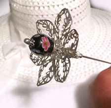 HATPIN With Splendid CLASSY Silver FILIGREE Flower with Lampwork Centerpiece 10