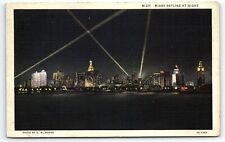 1932 MIAMI FLORIDA MIAMI SKYLINE AT NIGHT C.W. ROMER PHOTO LINEN POSTCARD P2711 picture