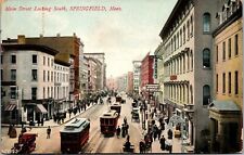 Vtg Springfield Massachusetts MA Main Street View Trollleys 1910s Postcard picture