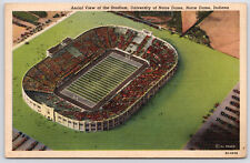 c1940s Norte Dame Football Stadium Birds Eye View Indiana VTG Linen Postcard picture