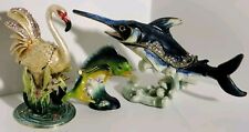 Lot Of 3 Jeweled Ocean Fish & Flamingo Enameled Trinket Box Jeweled Mag Closure picture