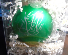 VERY RARE Marshall Field's Signature Logo Green Glass Ball Christmas Ornament picture