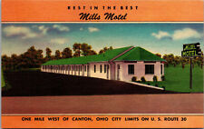 Vtg 1940s Mills Motel US Rout 30 Canton Ohio OH Linen Postcard picture