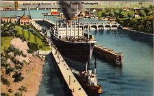 Washington WA Seattle Canal Locks Postcard Old Vintage Linen T17 picture
