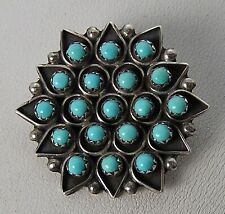 Vintage Lonasee  Zuni Snake Eye Blossom Sterling Sleeping Beauty Turquoise Pin picture