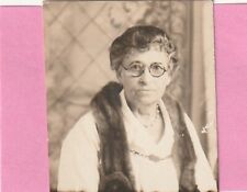 VINTAGE PHOTO BOOTH - PRETTY OLDER WOMAN, ROUND OWL GLASSES, FOX FUR STOLE picture