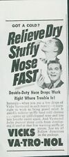 1948 Vicks Va Tro Nol Vtg Double Duty Nose Drops Stuffy Dry Vintage Print Ad AH1 picture