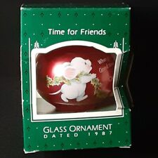 1987 Hallmark Keepsake Glass Christmas Ornament Time For Friends Mice Vintage picture