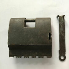 An antique Iron padlock or lock with key barbed spring mechanism picture