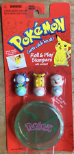 VTG 1999 Pokemon Roll & Play Stampers Green Compact w/ Pikachu Poliwhirl Chansey picture