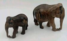  2 Vintage Wooden African Wild Elephant statues Wood Figurines Sculpture 3