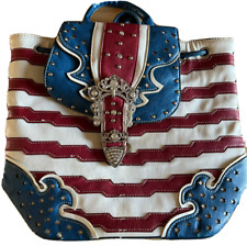 Backpack Bag Patriotic Cowgirl Trendy Red White Blue Rhinestones EUC picture