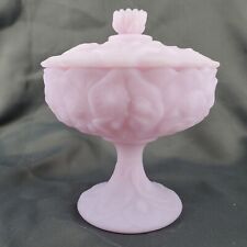 Fenton Lavender Satin Glass Water Lily Footed Candy Compote Lid Lilac Purple picture