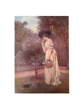 VTG Victorian Woman Greeting Card 5x7 The Vicar's Rose Garden Watercolor Print picture