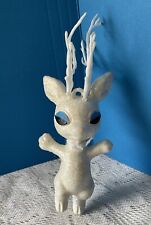Vintage 5” White Plastic Reindeer With Big Antlers Ornament Blue Eyes picture