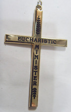 vintage 67 mm large gold tone metal Eucharistic Minister cross pendant 53062 picture
