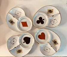 RARE Vintage Playing Cards Themed Ashtrays Set Of 4 Fine China Hand Painted picture
