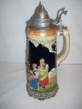 Antique German pewter lidded beer stein marked AGWW . #8312-- 13 inches tall picture