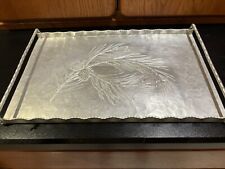 Everlast vintage hammered aluminum tray of Pine Cone pattern 10x16 with handles. picture