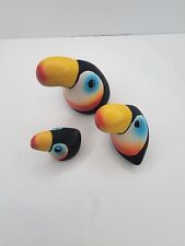 Vintage Hand Painted Ceramic Toucan Bird Family: Set Of 3 1
